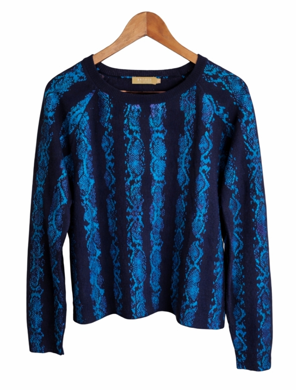 BRODIE‎ CASHMERE | Blue Metallic Print Crewneck Sweater 100% Cashmere Size M